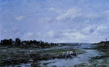 Eugene Boudin : Le Faou, Laundresses on the Banks of the River